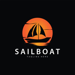 Simple fishing boat sailboat logo simple design black silhouette ship marine illustration template