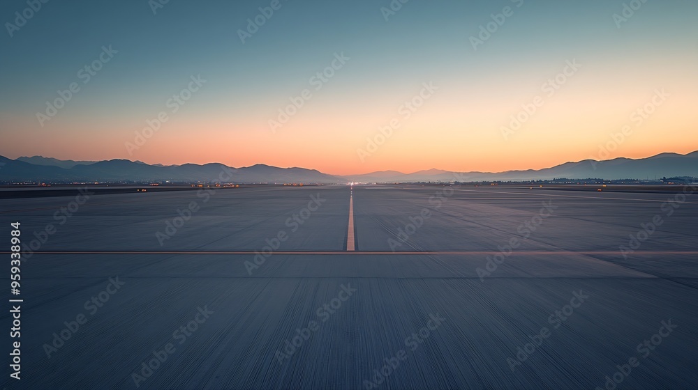 Poster empty airport tarmac runway at dawn capturing the tranquil moment before the hustle and bustle of ai