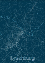 Lynchburg, Virginia, USA artistic blueprint poster map