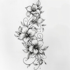 flower, draw, vector, black art, tattoo style, tattoo, floral, illustration, pattern, leaf, nature, vintage, drawing, sketch, plant, design, art, decoration, branch, rose, blossom, element, black, wed