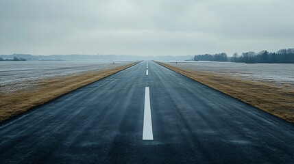 Fototapeta premium straight asphalt road in rural landscape empty runway : Generative AI