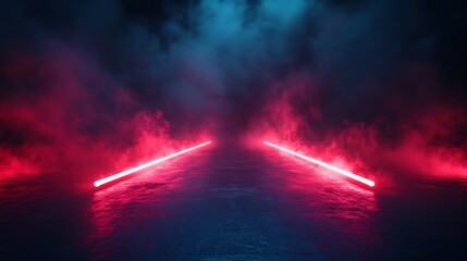 Abstract technology dark red empty street asphalt floor studio room with smoke floating up the interior texture transportation  background neon light spotlight laser future digital tec : Generative AI