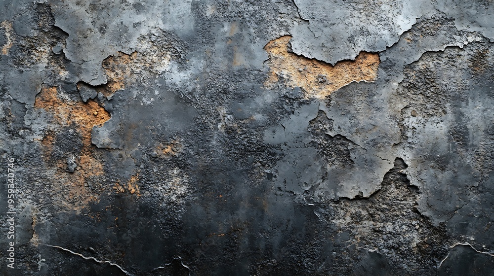 Poster Old wall texture cement dark black brown background abstract grey color design are light with white gradient background : Generative AI