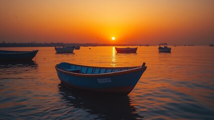 Fototapeta premium View of tranquil sunset with boats on ocean at paradise point karachi pakistan : Generative AI