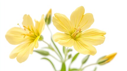 Flower close up of  Oenothera biennis common eveningprimrose evening star sundrop weedy evening primrose German rampion hog weed Kings cureall and feverplant Isolated on white backgrou : Generative AI