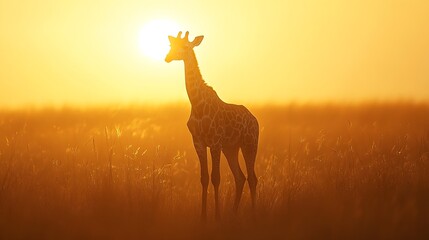 Naklejka premium Wildlife silhouetted against a dusty sunrise with the massive m : Generative AI