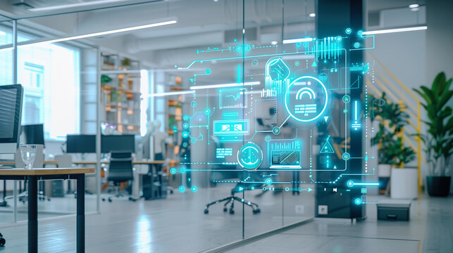 modern office communications network management system visualization through virtual display of icons, networking technology 