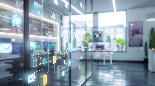 modern office communications network management system visualization through virtual display of icons, networking technology 