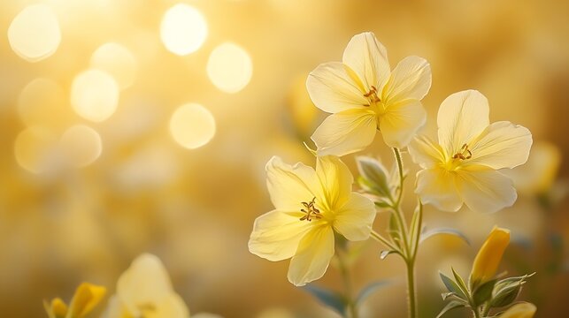 Evening Primrose Flower late summer early morning light soft background : Generative AI