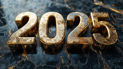 Golden Numbers for the Year 2025 on a Dark Marble Background