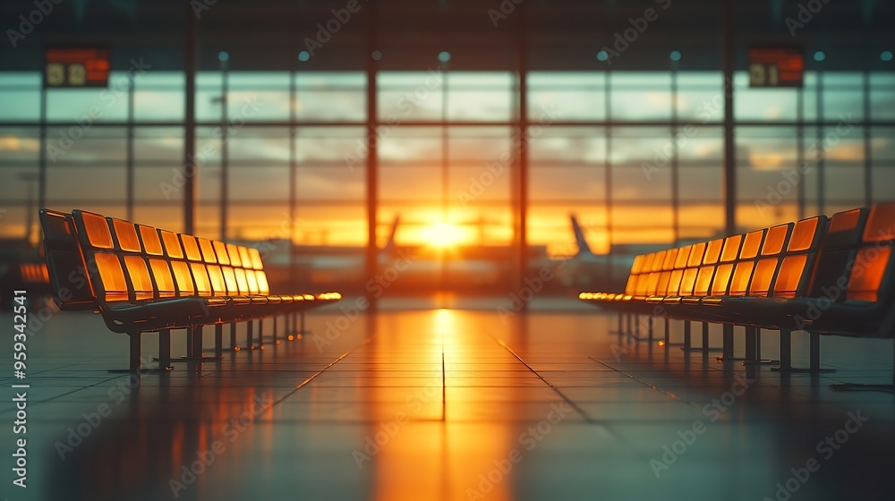 Poster empty airport terminal waiting area with chairs : generative ai
