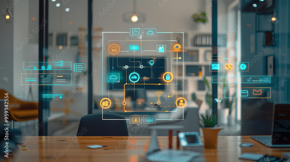 Poster modern office communications network management system visualization through virtual display of icon