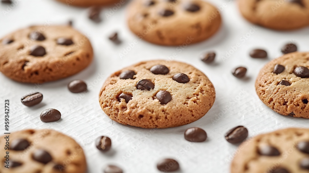 Aufkleber coffee bean cookies on a patterned white background : generative ai