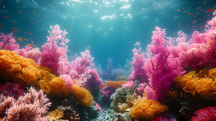 Fototapeta premium Underwater Coral Reef with Sunbeams Illustration