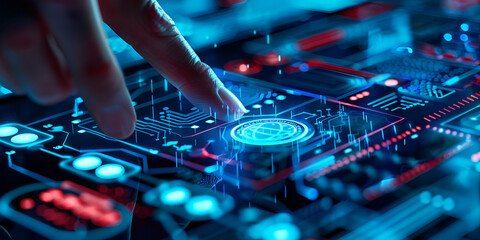 Hand Interacting with Digital Interface, Futuristic Technology Concept with Touch Screen