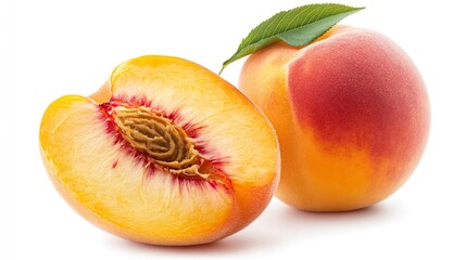 Peach Peach fruit with slice isolated on white background Clipping path peach : Generative AI