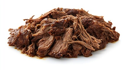 Slow Cooked Pulled Beef Traditional meat rubbed with spices and smoked in a Texas smoker Isolated on white background : Generative AI
