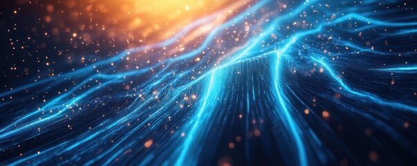 High-Speed Data Transmission Through Advanced Networks Abstract Visualization of Binary Streams Moving Swiftly Across Digital Landscapes, Representing the Power of Connectivity in the Modern World