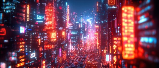 Fototapeta premium Futuristic Cityscape with Neon Lights and Traffic