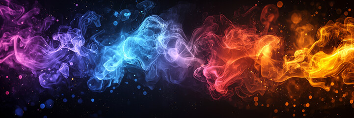 Fototapeta premium Multi Colored Smoke - Twitter Banner, Social Media Banner, smoke, colorful, abstract, vibrant, blue, purple, red, orange, dark, mystical, glowing, gradient