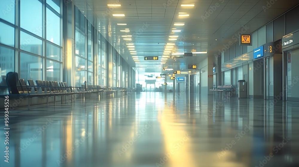 Aufkleber empty airport terminal due to coronavirus pandemic and suspended airline flights empty airport termi