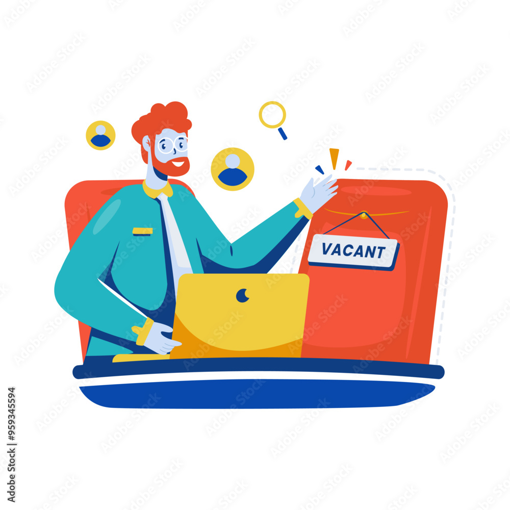 Canvas Prints flat illustration of a man showing empty seat for hiring employee concept