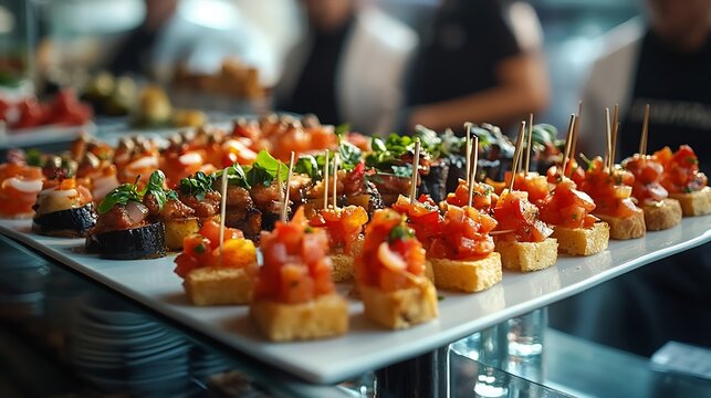 Typical italian finger food in Venice also called Cicchetti : Generative AI