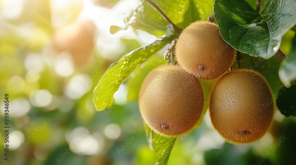 Aufkleber fresh kiwi fruits on the tree : generative ai