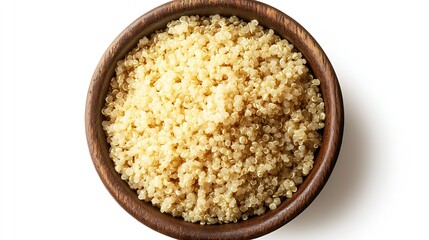 Tasty cooked quinoa in bowl isolated on white top view : Generative AI
