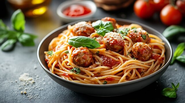 Italian Spaghetti with meatball in tomato sause : Generative AI