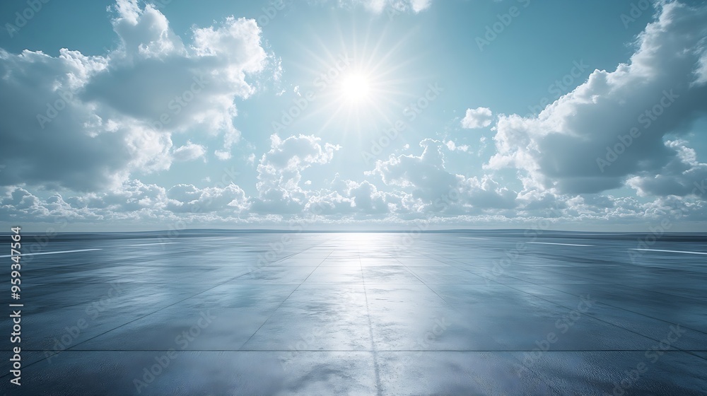 Poster cloud and sky and sun and free space on runway decoration : generative ai