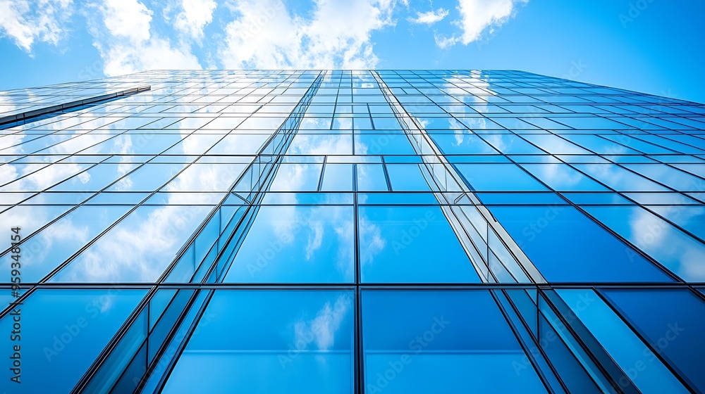 Poster glass panel installed on facade installation of unitized curtain wall system building construction d