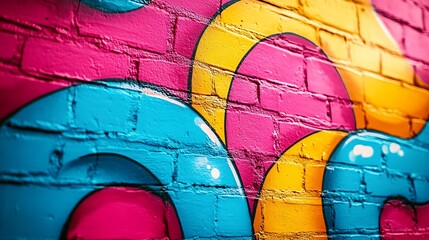 Fototapeta premium Colorful background of graffiti painting artwork with bright aerosol outlines on wall Old school street art piece made with aerosol spray paint cans Contemporary youth culture backdrop : Generative AI