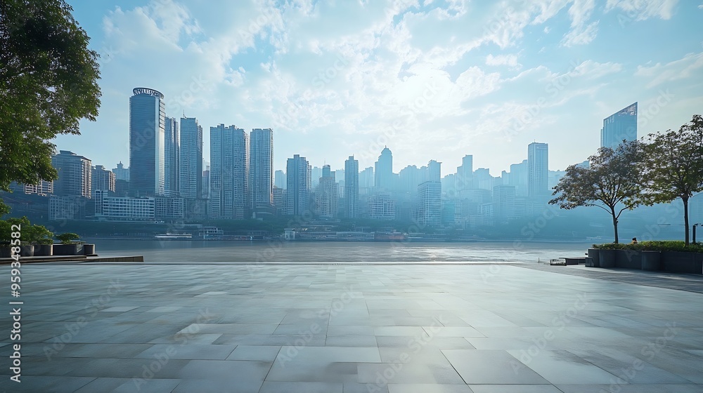 Aufkleber empty city square and skyline with modern architecture in chongqing china : generative ai