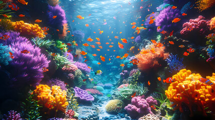 Fototapeta premium Vibrant Underwater Scene with Colorful Fish and Coral Illustration
