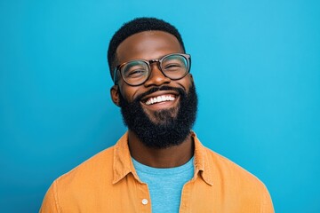 Fototapeta premium Smiling Black Man with Beard and Glasses, Studio Portrait. Generative AI.