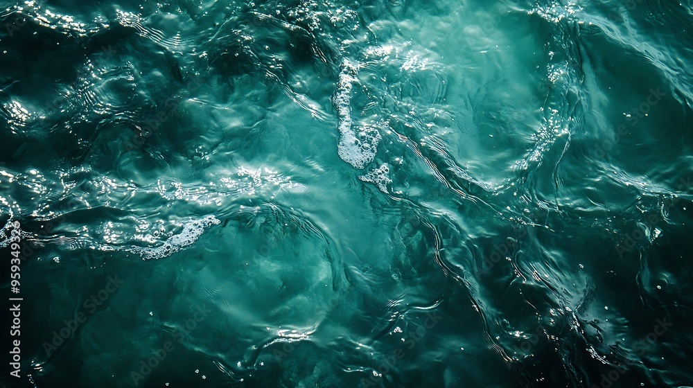 Fototapete transparent dark green clear water surface texture with ripples and splashes abstract summer banner 