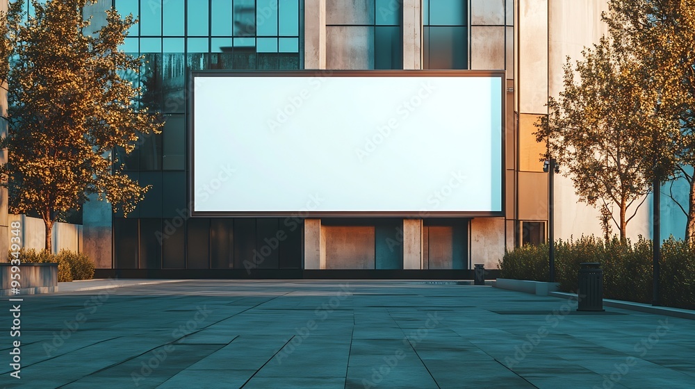 Poster White long blank billboard in front of building on side of empty street with copy space for mock up information : Generative AI