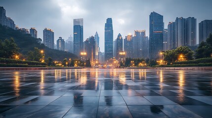Obraz premium City square and skyline with modern buildings in Chongqing Sichuan Province China High Angle view : Generative AI
