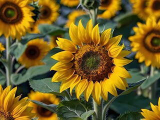 Obraz premium beautiful sunflowers in close up shot during a clear day