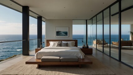 Minimalist Modern Bedroom with an Ocean View
