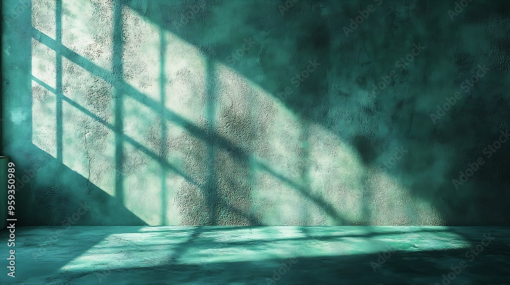 Poster minimal abstract green concrete background with light for product displayed shadow and light from windows on rustic plaster wall green studio backdrop cosmetic beauty presentation back : Generative AI