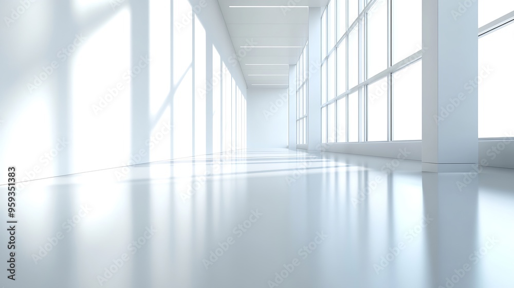 Aufkleber abstract blurred modern workspace background white indoor interior office or hospital with window an