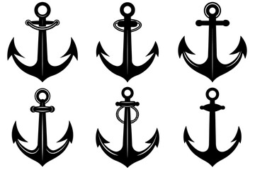 A set of black anchor silhouette