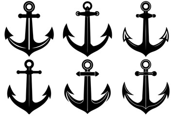 A set of black anchor silhouette