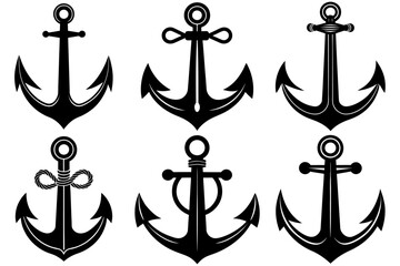 A set of black anchor silhouette