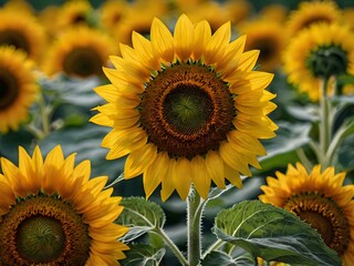 Fototapeta premium beautiful sunflowers in close up shot during a clear day