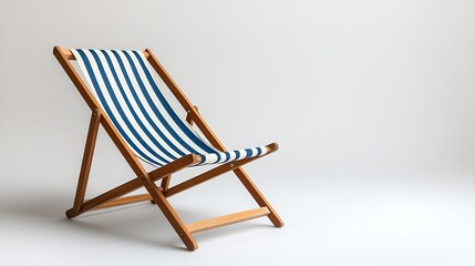 Wooden striped deck chair isolated on white background Beach chair : Generative AI
