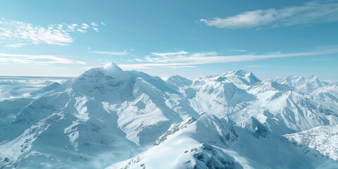 Aerial view of snow covered mountain range under clear white and blue sky during daytime