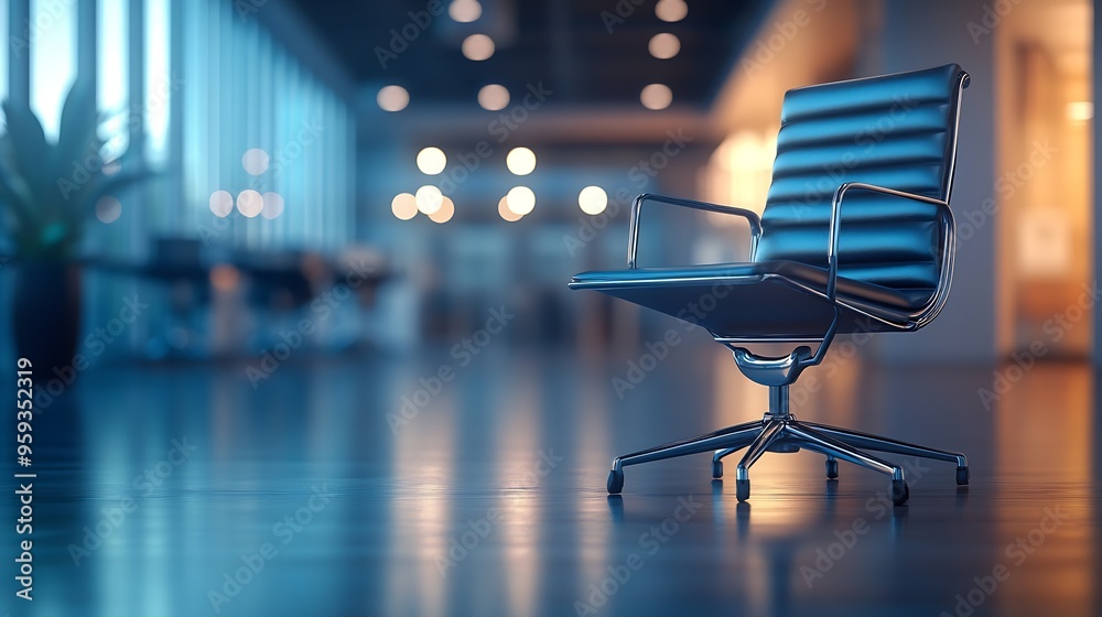 Poster blur focus of interior of modern empty office buildingblur empty chair and desk in modern office : g
